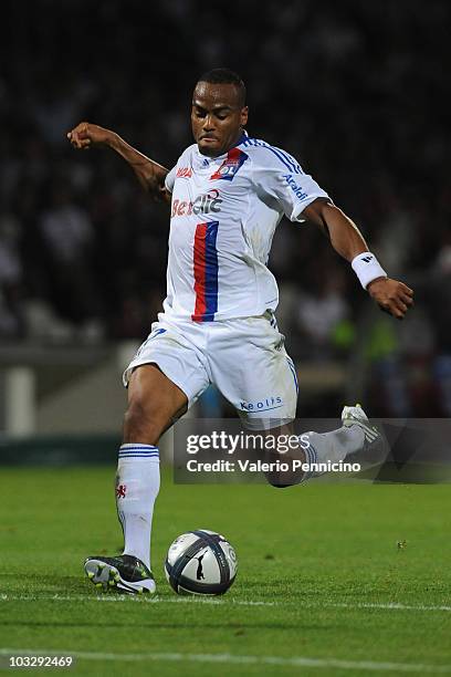 Jimmy Briand of Olympique Lyonnais in action during the Ligue 1 match between Olympique Lyonnais and AS Monaco FC at Gerland Stadium on August 7,...