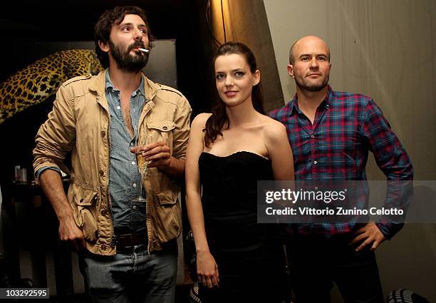 Quentin Dupieux, Roxane Mesquida and a guest arrive at "Rubber" screening during the 63rd Locarno Film Festival on August 8, 2010 in Locarno,...