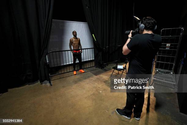 Boxer Terrel 'Tyger' Williams is photographed by a photographer prior to his weigh-in for his bout against David Grayton at 2300 Arena on September...