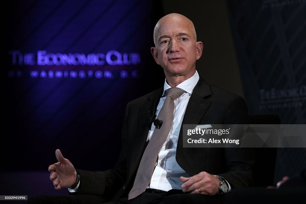 Jeff Bezos Speaks At Economic Club Of Washington With Club President David Rubenstein