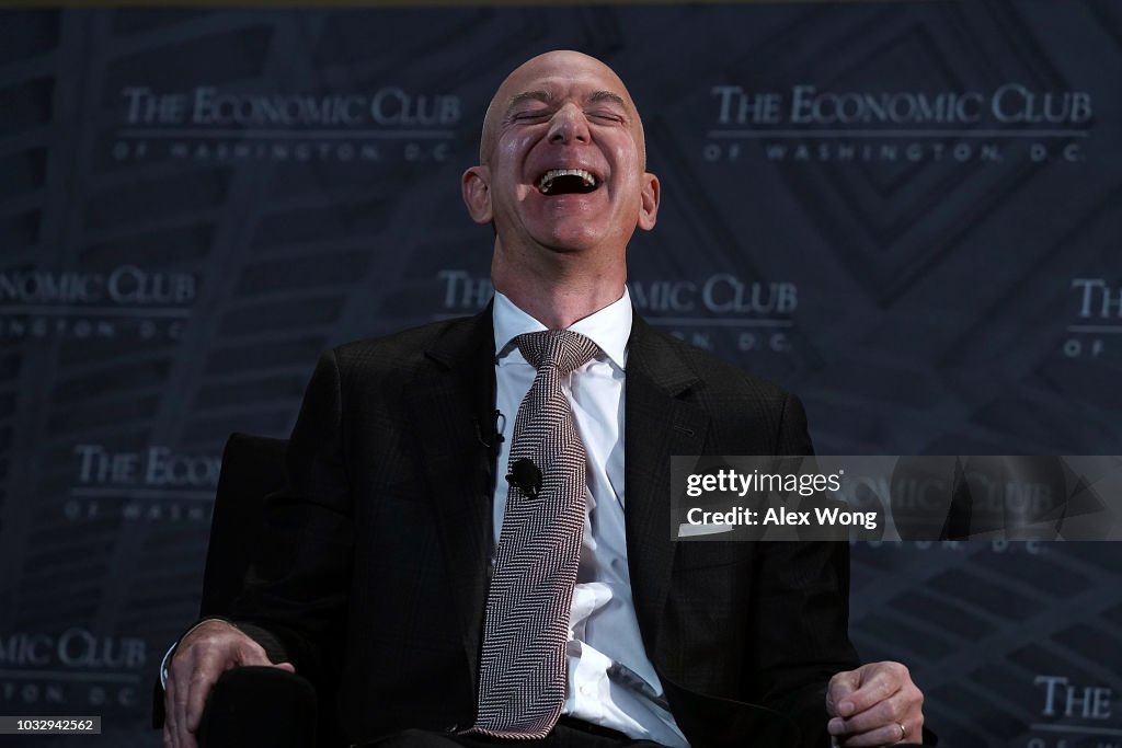 Jeff Bezos Speaks At Economic Club Of Washington With Club President David Rubenstein