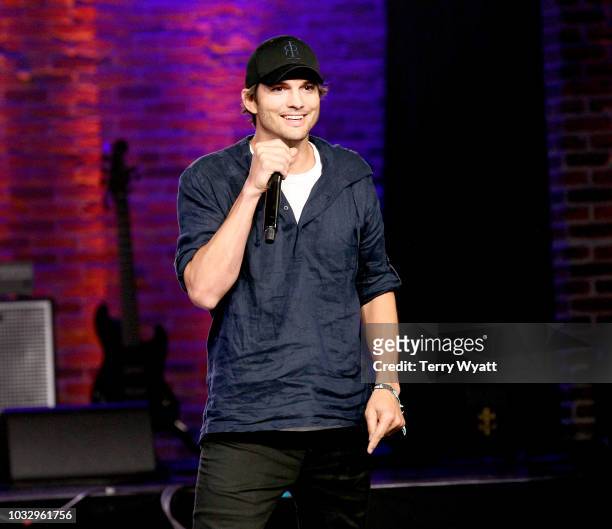 Ashton Kutcher speaks onstage during Nashville Creator Awards hosted by WeWork at Marathon Music Works on September 13, 2018 in Nashville, Tennessee.
