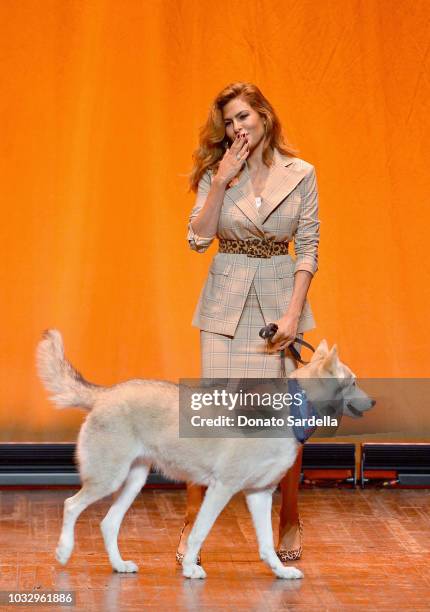 Eva Mendes speaks onstage during Eva Mendes New York & Company Fall Holiday 2018 Fashion Show at The Palace Theatre on September 13, 2018 in Los...