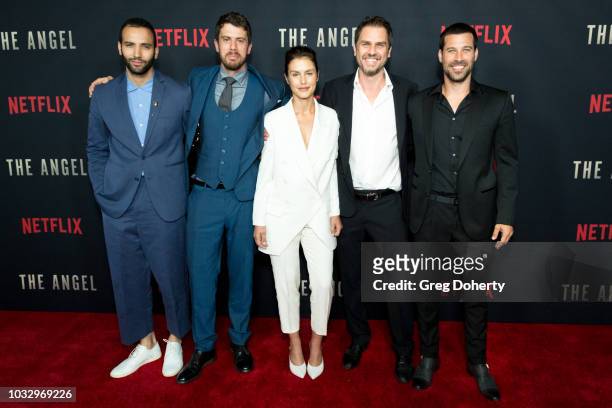 Actors Marwan Kenzari, Toby Kebbell, and Hannah Ware, Director Ariel Vromen and Actor Guy Adler attend the Screening Of Netflix's "The Angel" at TCL...
