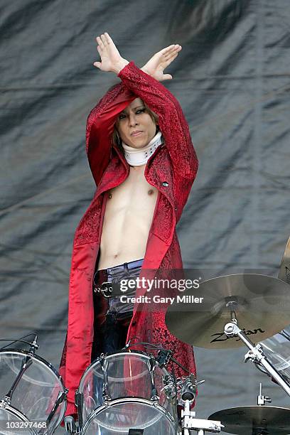 Musician Yoshiki Hayashi of X Japan performs during the 2010 Lollapalooza festival in Grant Park on August 8, 2010 in Chicago, Illinois.