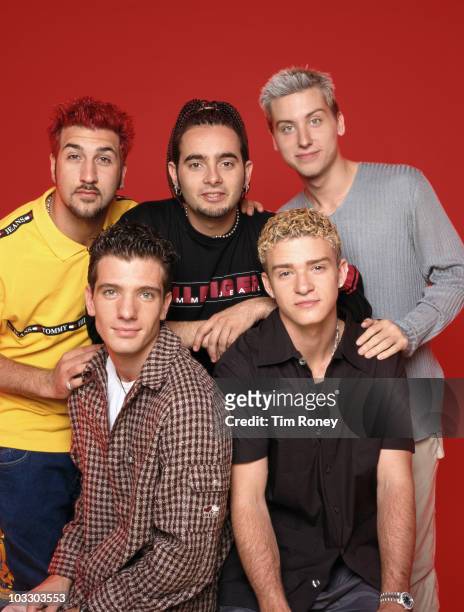 American boy band NSYNC, circa 2000. Clockwise, from top left: Joey Fatone, Chris Kirkpatrick, Lance Bass, Justin Timberlake and , JC Chasez.