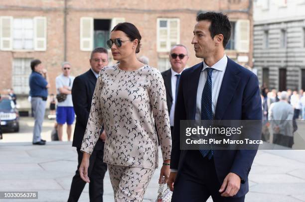 Alena Seredova and Alessandro Nasi arrive at the memorial service for Sergio Marchionne at Duomo on September 14, 2018 in Turin, Italy. A memorial...