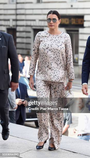 Alena Seredova arrives at the memorial service for Sergio Marchionne at Duomo on September 14, 2018 in Turin, Italy. A memorial service was held at...