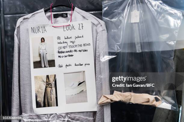 General view of model boards backstage ahead of the J. JS Lee Show during London Fashion Week September 2018 at The BFC Show Space on September 14,...