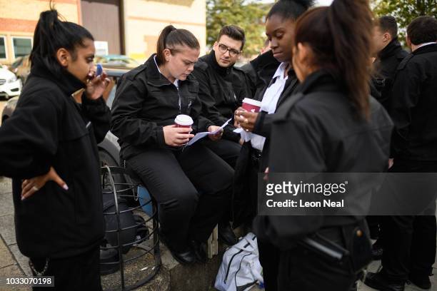 Prison staff and supporters gather outside HM Prison Bedford during an unofficial protest on September 14, 2018 in Bedford, England. The Prison...