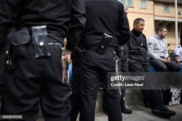 Prison staff and supporters gather outside HM Prison Bedford during an unofficial protest on September 14, 2018 in Bedford, England. The Prison...