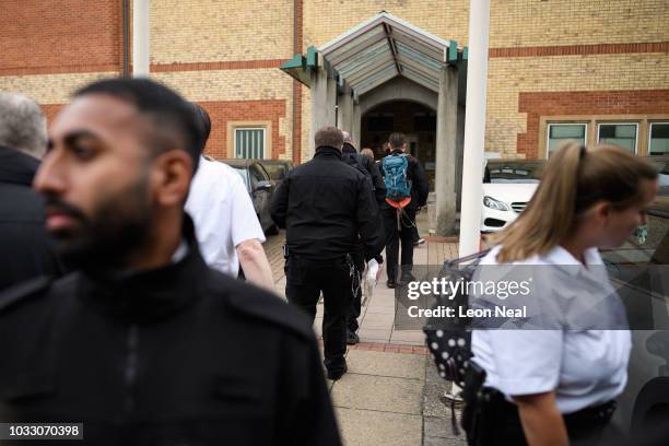 Prison staff return to work inside HM Prison Bedford following an unofficial protest on September 14, 2018 in Bedford, England. The Prison Officers...