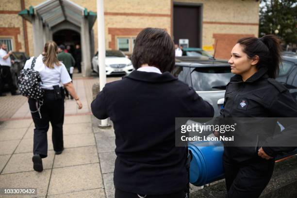 Prison staff return to work inside HM Prison Bedford following an unofficial protest on September 14, 2018 in Bedford, England. The Prison Officers...