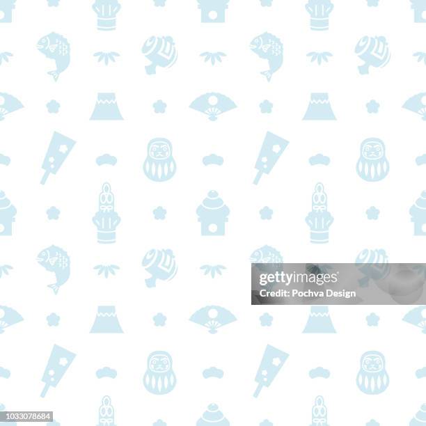 japanese new year themed silhouette icon seamless pattern - bamboo leaf on white stock illustrations