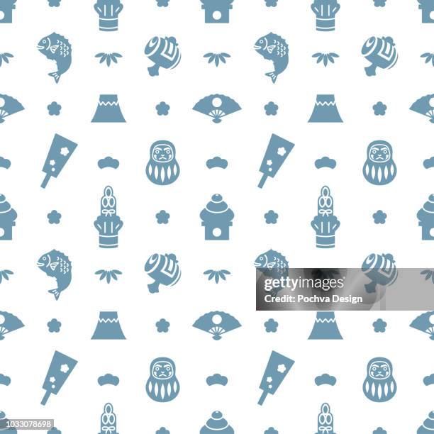 japanese new year themed silhouette icon seamless pattern - bamboo leaf on white stock illustrations