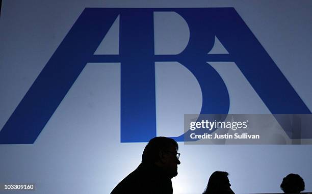 Delegates look on as U.S. Supreme Court justice Ruth Bader Ginsburg speaks during the American Bar Association House of Delegates meeting August 9,...