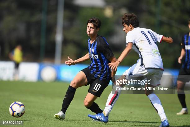 Samuel Mulattieri of FC Internazionale in action during Fc Internazionale U19 V Cagliari U19 match at Stadio Breda on September 14, 2018 in Sesto San...