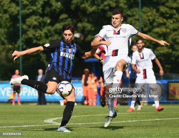 Samuel Mulattieri of FC Internazionale in action during Fc Internazionale U19 V Cagliari U19 match at Stadio Breda on September 14, 2018 in Sesto San...