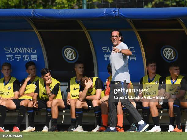 Head coach FC Internazionale Armando Madonna reacts during Fc Internazionale U19 V Cagliari U19 match at Stadio Breda on September 14, 2018 in Sesto...