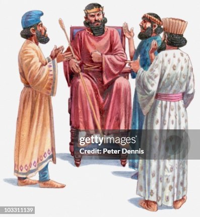 Illustration of King Darius being tricked into sentencing Daniel to death by his officials, Book of Daniel Illustration of King Darius being tricked into sentencing Daniel to death by his officials, Book of Daniel