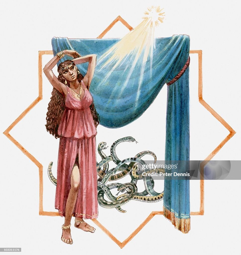 Illustration of Jezebel and snakes at church in Thyatira, Book of Revelation