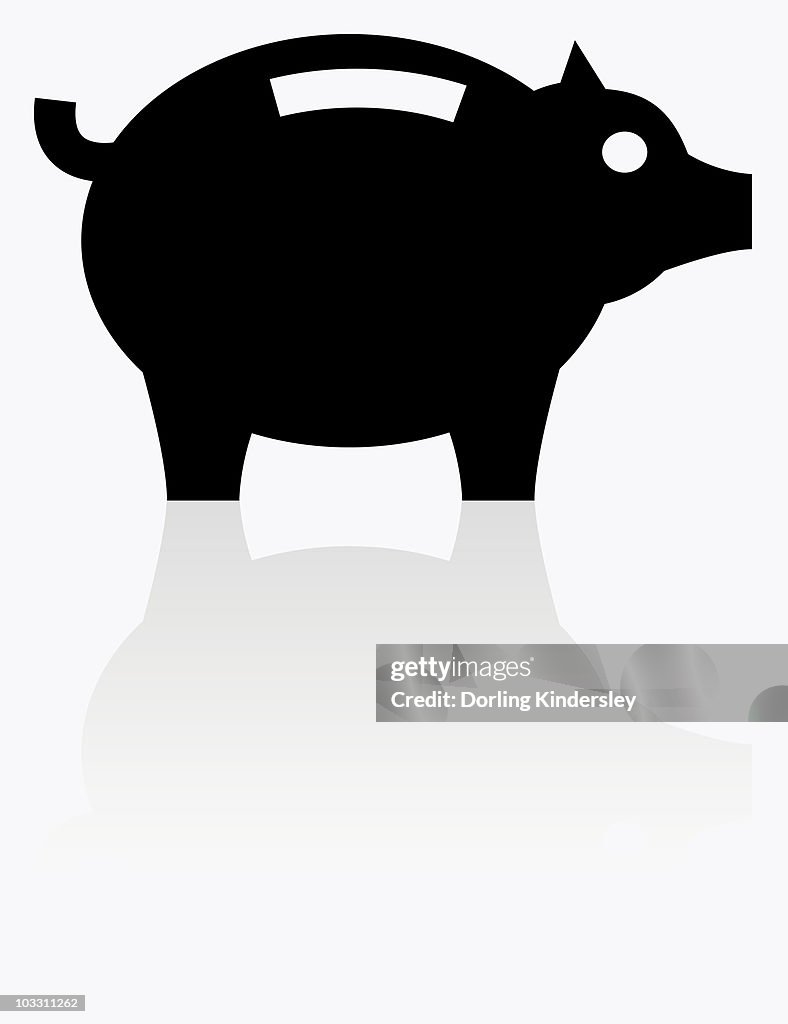 Black and white illustration of piggy bank