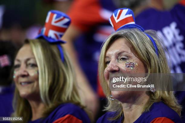 Fans enjoy the atmosphere during the match between Denis Istomin of Uzbekistan and Dan Evans of Great Britain during day one of the Davis Cup by BNP...