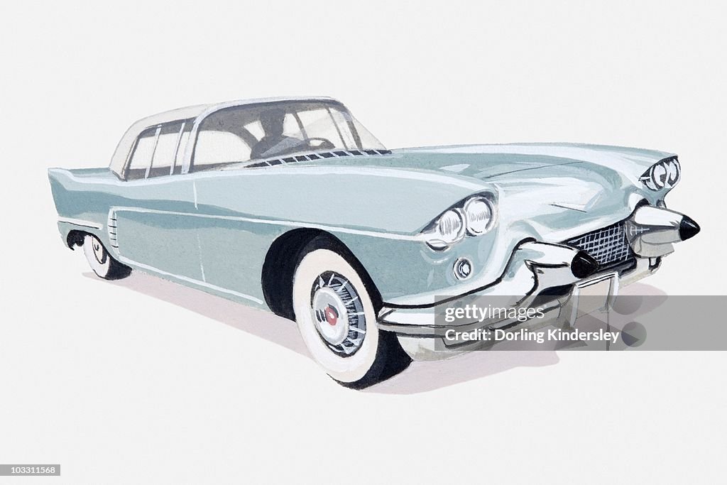 Illustration of 1957 Cadillac with silhouette of driver visible inside