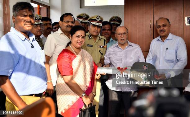 Delhi Lieutenant Governor Anil Baijal, Delhi Police Commissioner Amulya Patnaik and Lok Sabha MP Meenakashi Lekhi during an inauguration ceremony of...