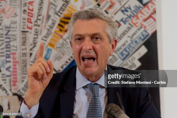 High Commissioner for Refugees Filippo Grandi attends a press conference at the Foreign Press on September 14, 2018 in Rome, Italy. During his stay...