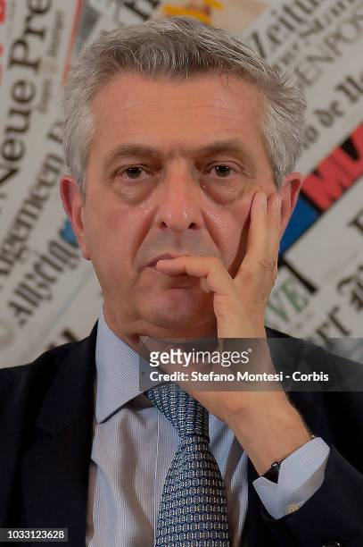 High Commissioner for Refugees Filippo Grandi attends a press conference at the Foreign Press on September 14, 2018 in Rome, Italy. During his stay...