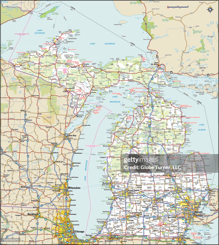 Michigan Rd Map Vector Printable Michigan Map Highways Vintage Road Map Chicago Cleveland