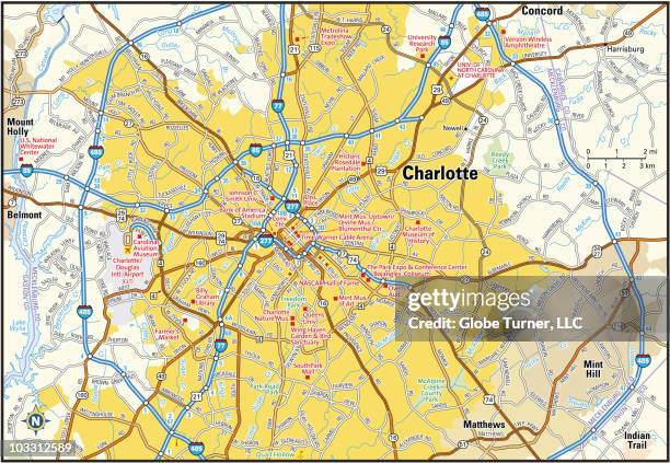 charlotte, north carolina area - charlotte map stock illustrations