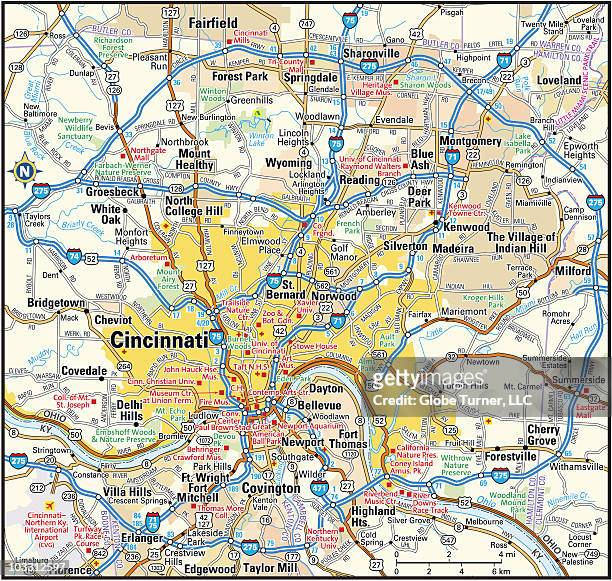 cincinnati, ohio area - cincinnati map stock illustrations