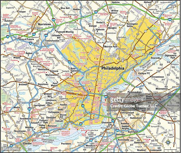 philadelphia, pennsylvania area - philadelphia pennsylvania map stock illustrations