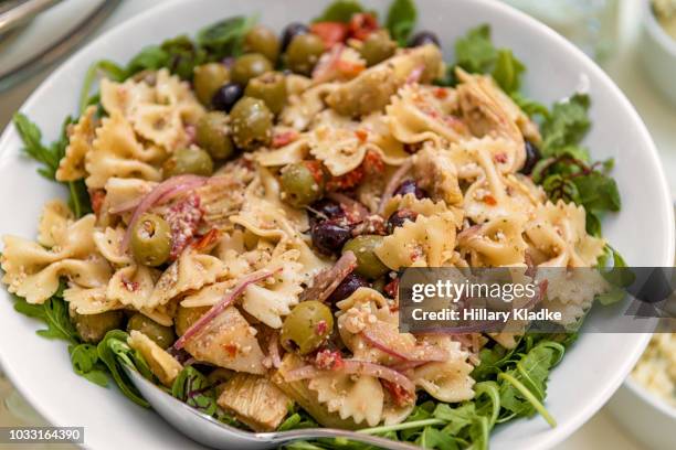 bow tie pasta salad - pasta salad stock pictures, royalty-free photos & images