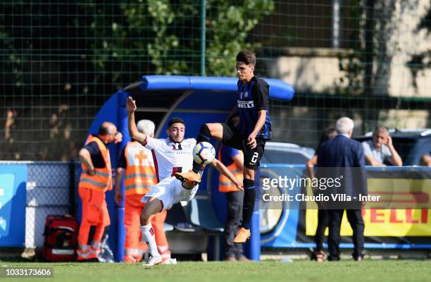 Davide Grassini of FC Internazionale in action during Fc internazionale U19 V Cagliari U19 match at Stadio Breda on September 14, 2018 in Sesto San...