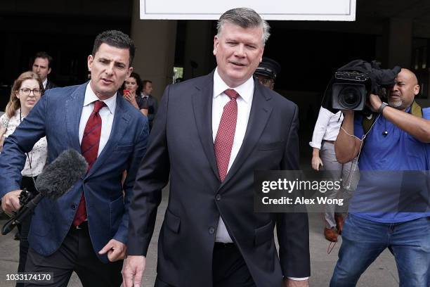 Kevin Downing , attorney of former Trump campaign chairman Paul Manafort, leaves U.S. District Courthouse after a pretrial hearing September 14, 2018...