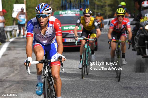 Thibaut Pinot of France and Team Groupama FDJ / Steven Kruijswijk of The Netherlands and Team LottoNL - Jumbo / Simon Yates of Great Britain and Team...