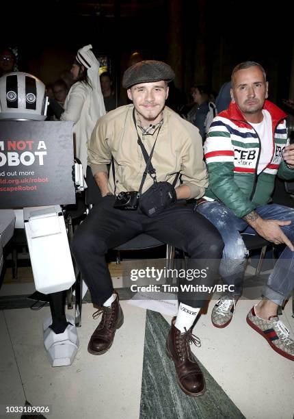 Brooklyn Beckham and DJ Fat Tony attend the Pam Hogg Show during London Fashion Week September 2018 at Freemasons Hall on September 14, 2018 in...