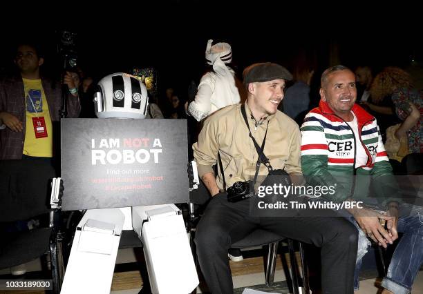 Brooklyn Beckham and DJ Fat Tony attend the Pam Hogg Show during London Fashion Week September 2018 at Freemasons Hall on September 14, 2018 in...