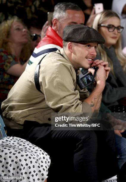 Brooklyn Beckham attends the Pam Hogg Show during London Fashion Week September 2018 at Freemasons Hall on September 14, 2018 in London, England.