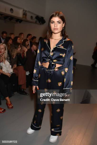 Molly Moorish attends the Matty Bovan front row during London Fashion Week September 2018 at the BFC Show Space on September 14, 2018 in London,...