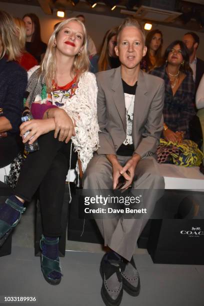 Harriet Verney and Jefferson Hack attend the Matty Bovan front row during London Fashion Week September 2018 at the BFC Show Space on September 14,...