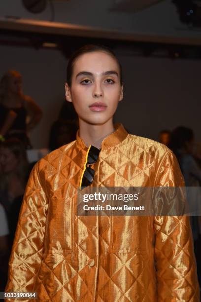 Maxim Magnus attends the Matty Bovan front row during London Fashion Week September 2018 at the BFC Show Space on September 14, 2018 in London,...