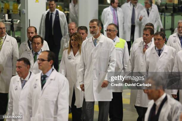 His Majesty King Felipe VI inaugurates with Susana Diaz President of the Junta de Andalucian the new factory of Ybarra on September 14, 2018 in...