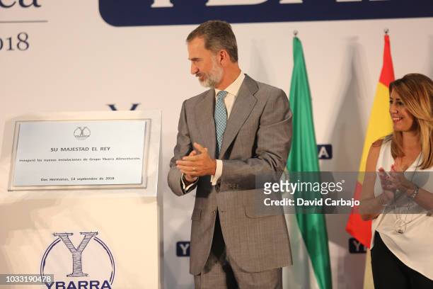 His Majesty King Felipe VI inaugurates with Susana Diaz President of the Junta de Andalucian the new factory of Ybarra on September 14, 2018 in...