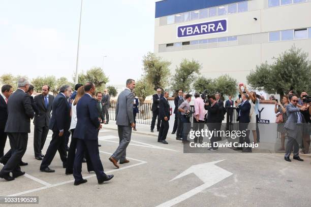 His Majesty King Felipe VI inaugurates with Susana Diaz President of the Junta de Andalucian the new factory of Ybarra on September 14, 2018 in...