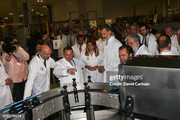 His Majesty King Felipe VI inaugurates with Susana Diaz President of the Junta de Andalucian the new factory of Ybarra on September 14, 2018 in...