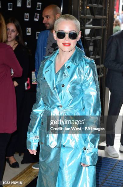 Rose McGowan on the front row during the Pam Hogg London Fashion Week SS19 show held at Freemasons Hall, London.
